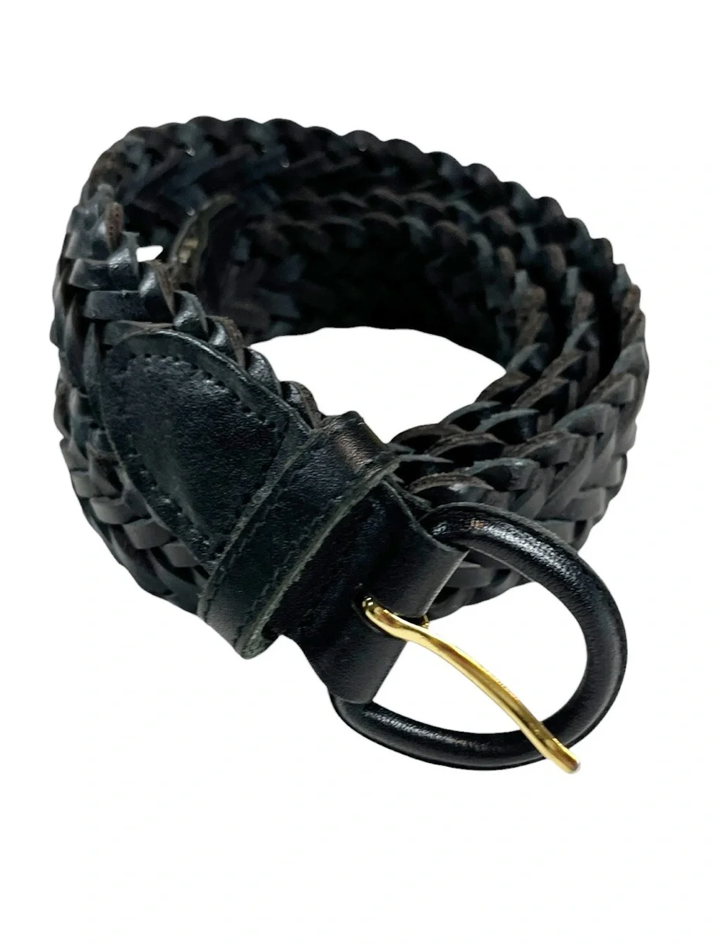 Women’s Black Genuine Leather Braided Belt Size 36 Classic Timeless Style